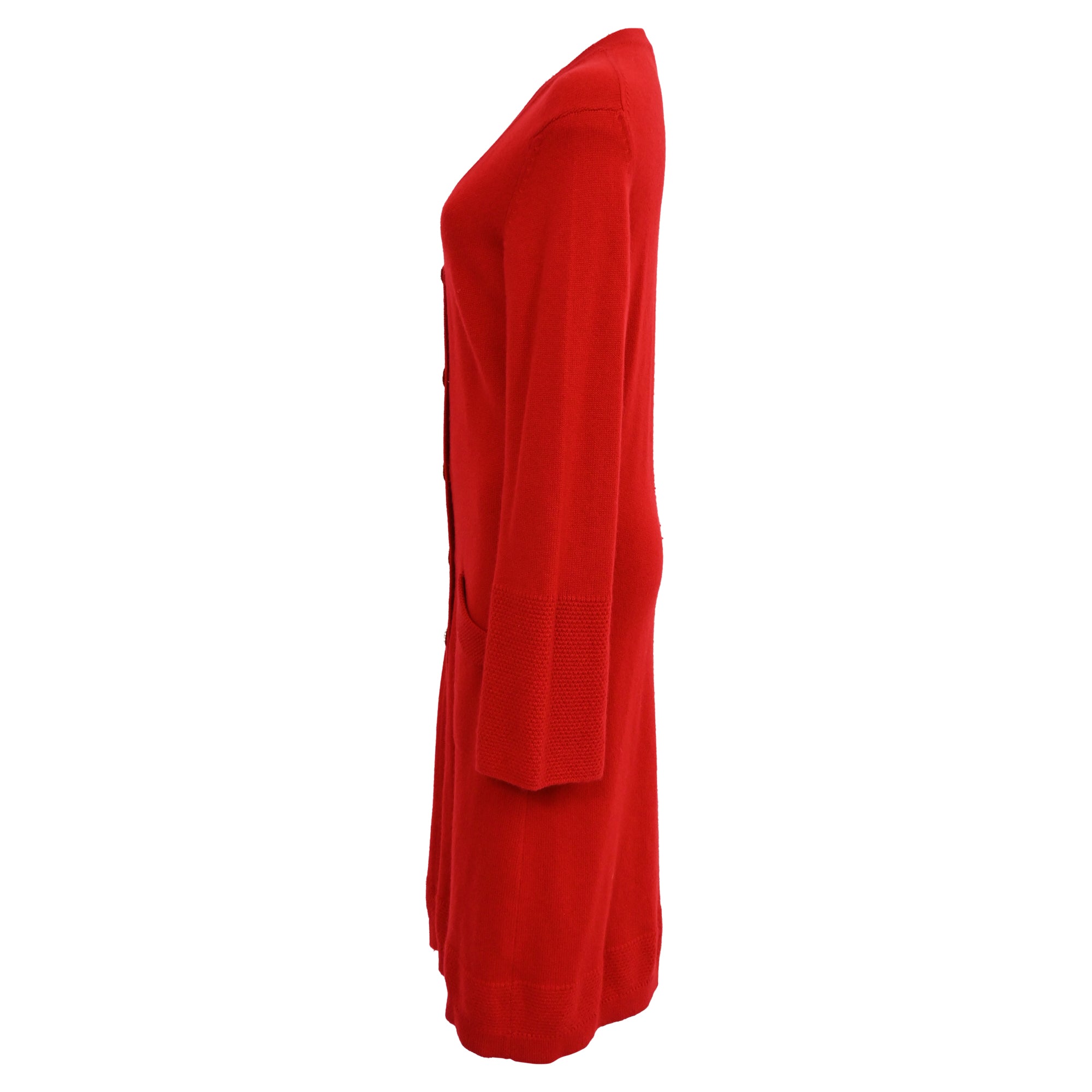 Women's Chanel Button-Down Knitted Long Cardigan in Red Cashmere