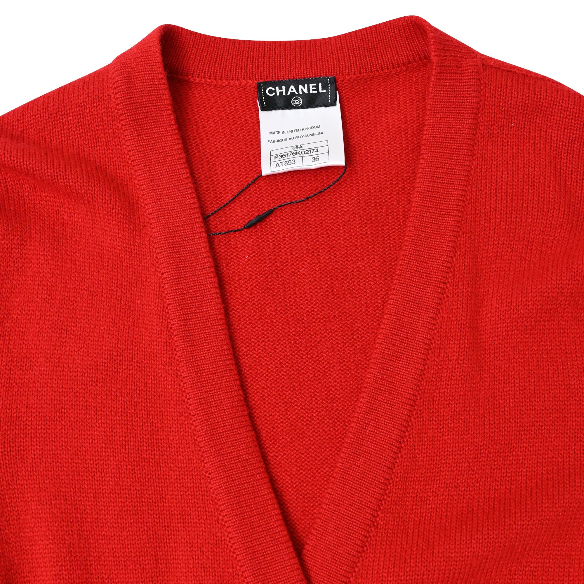 Women's Chanel Button-Down Knitted Long Cardigan in Red Cashmere