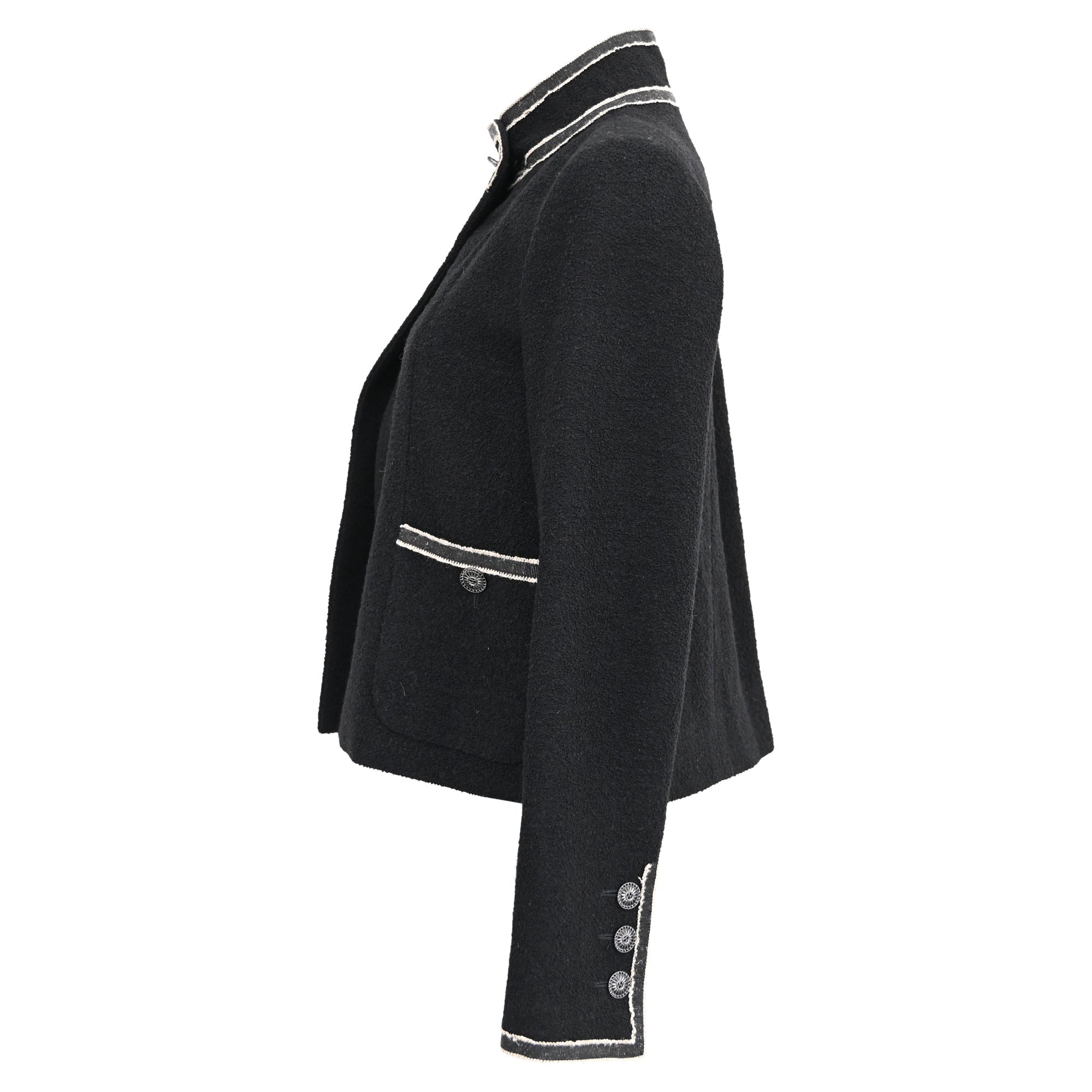 Women's Chanel 14C Tweed Blazer with Pockets in Black Wool