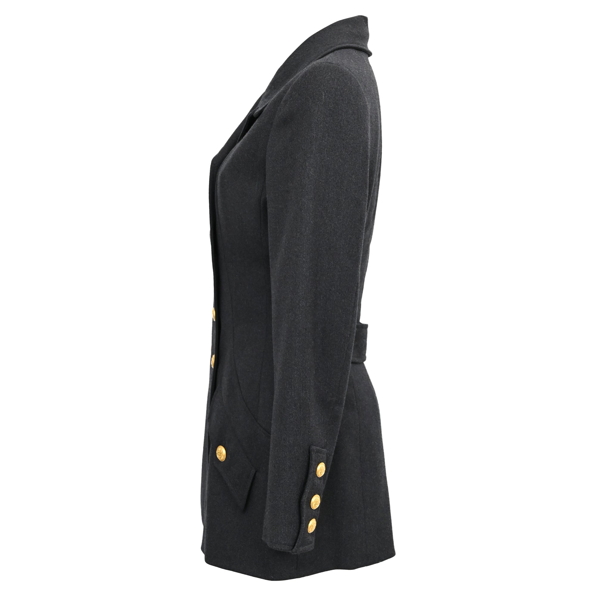 Women's Chanel Boutique Double-Breasted Peacoat in Black Wool