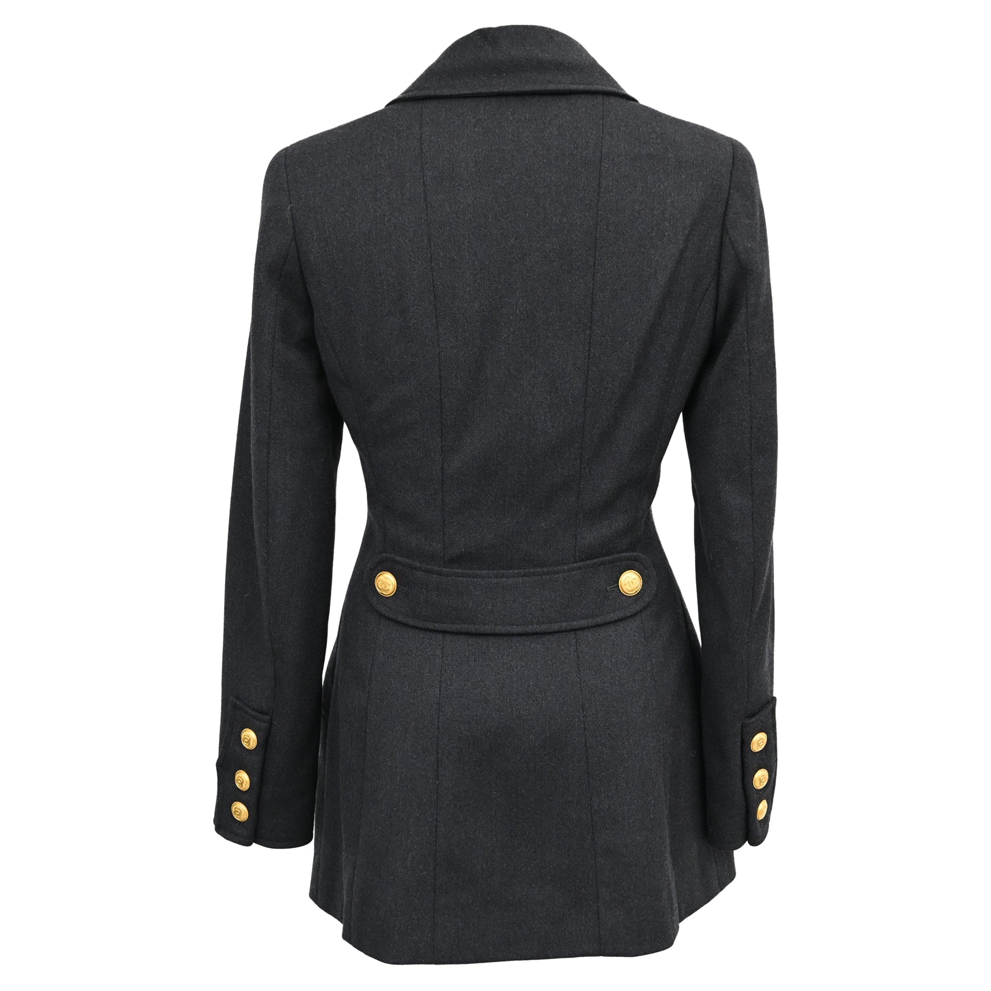 Women's Chanel Boutique Double-Breasted Peacoat in Black Wool