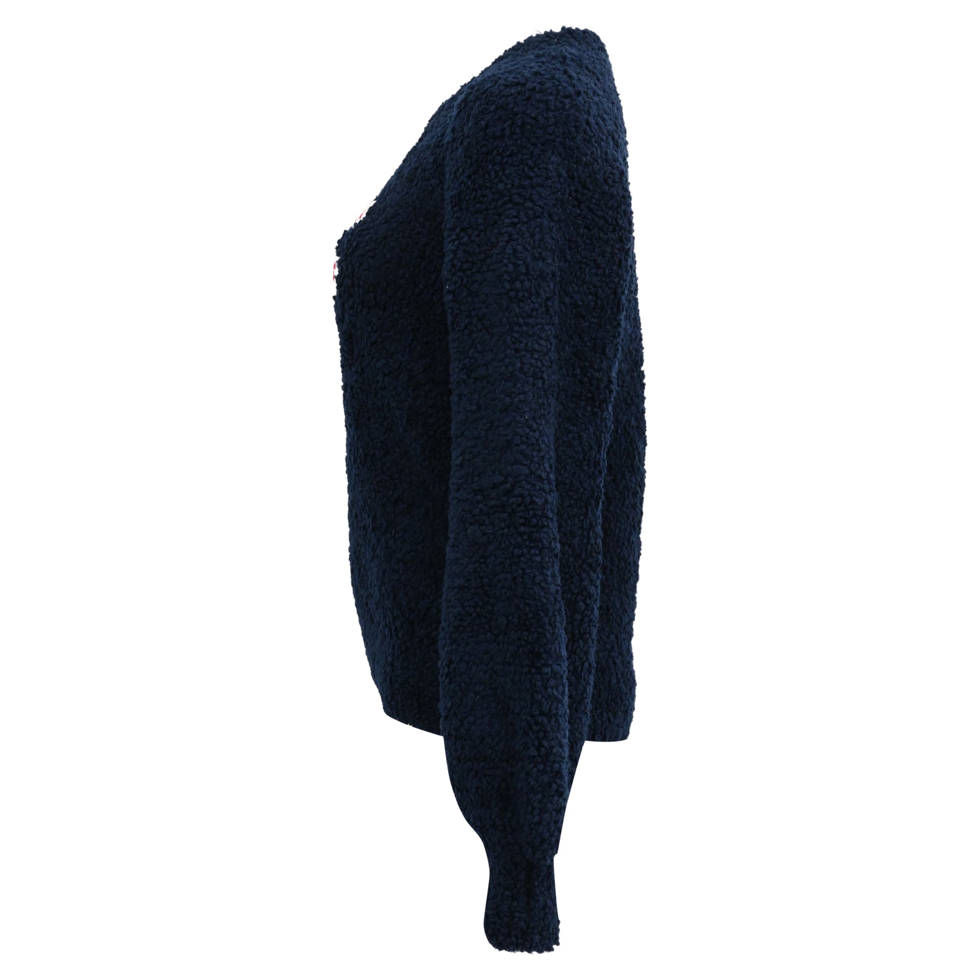 Women's Chanel CC Embroidered Sheared Sweater in Navy Blue Wool