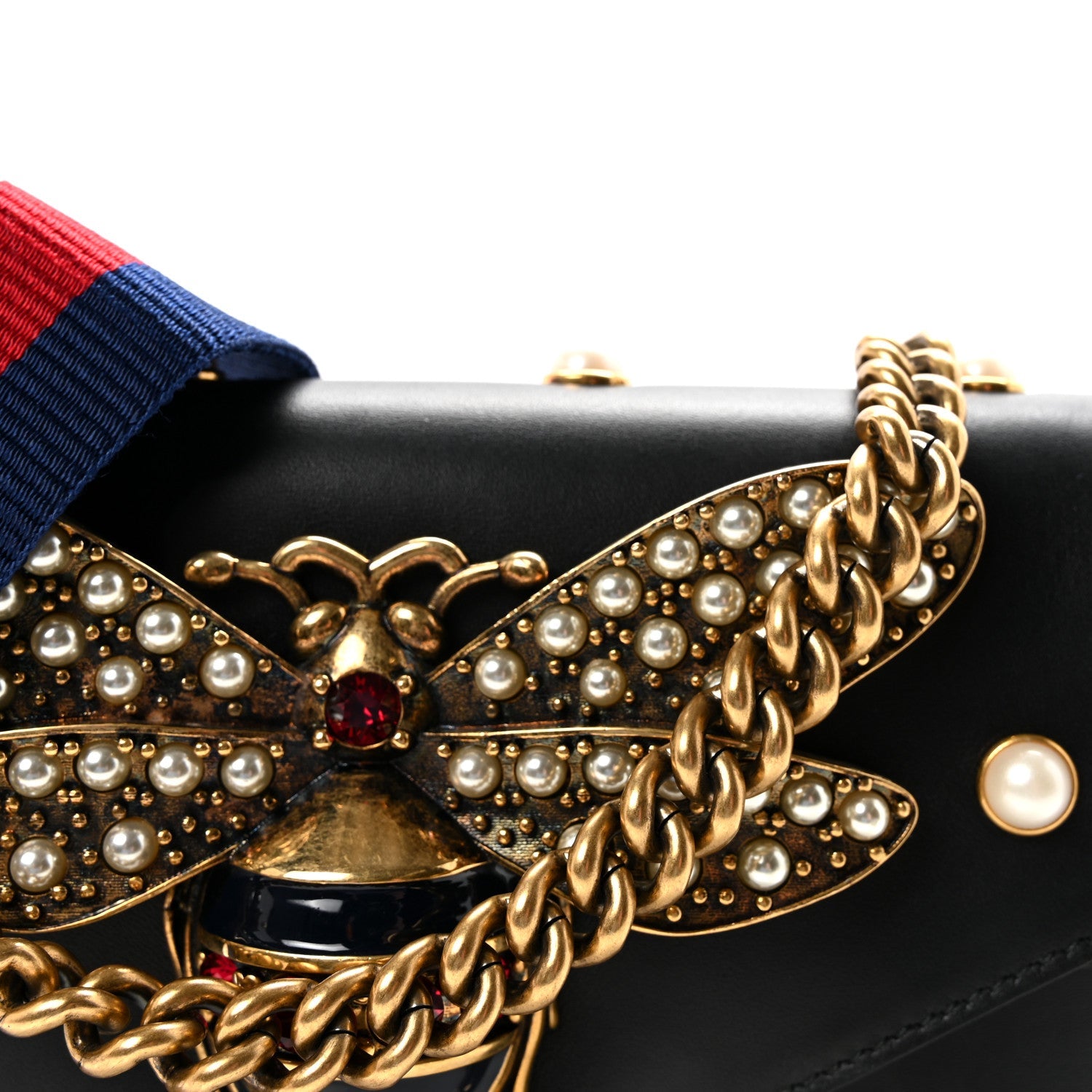 Nappa Pearl Studded Mini Queen Margaret Broadway Shoulder Bag Black