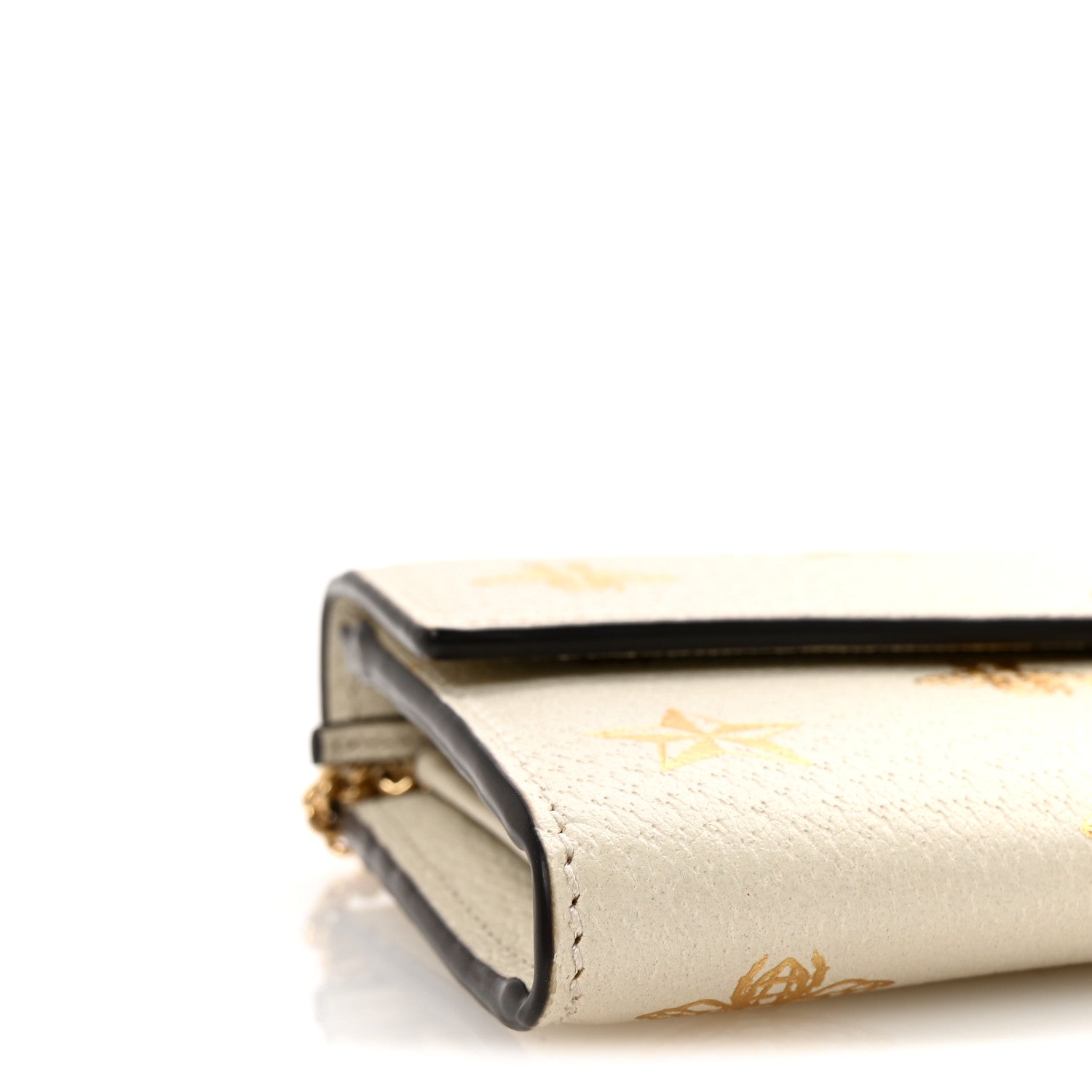 Grained Calfskin Bee Star Continental Chain Wallet White