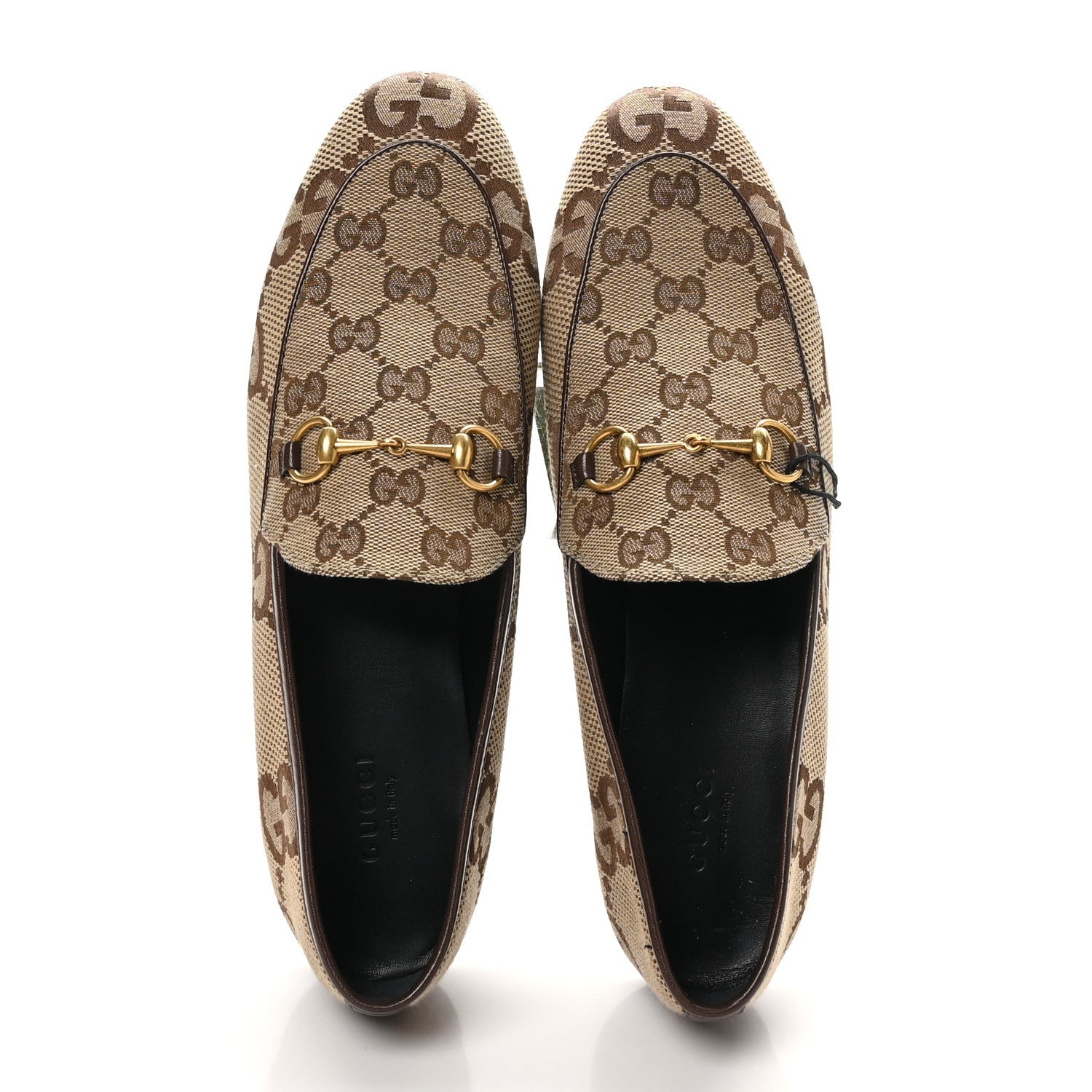 Monogram Jumbo GG Malaga Kid Horsebit Womens Jordaan Loafers 39.5 Camel Ebony New Acero Beige