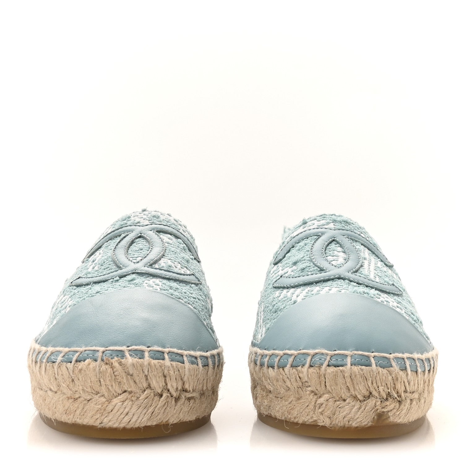 Mixed Fibers Jacquard Lambskin CC Espadrilles 36 Turquoise White