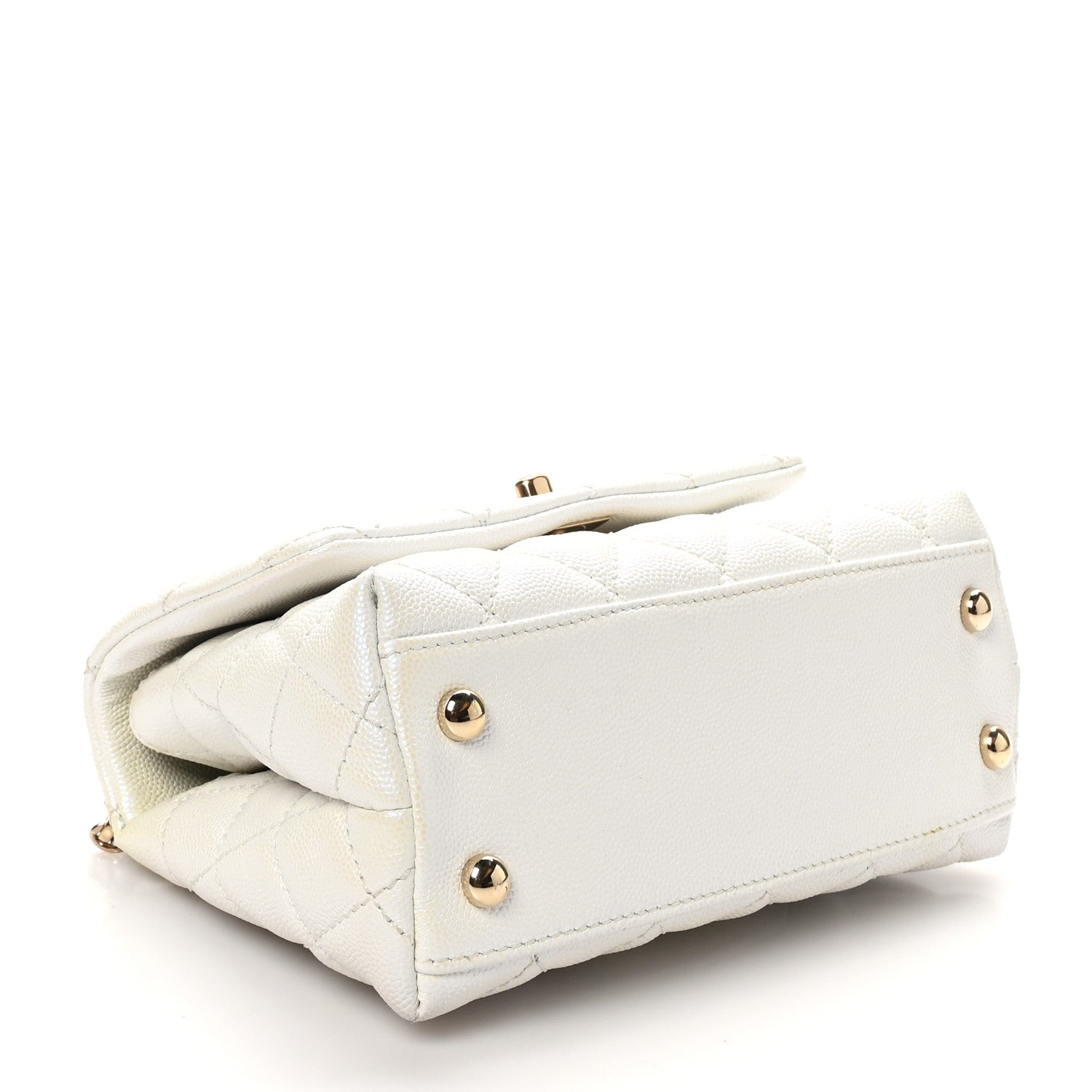 Iridescent Caviar Quilted Extra Mini Coco Handle Flap White