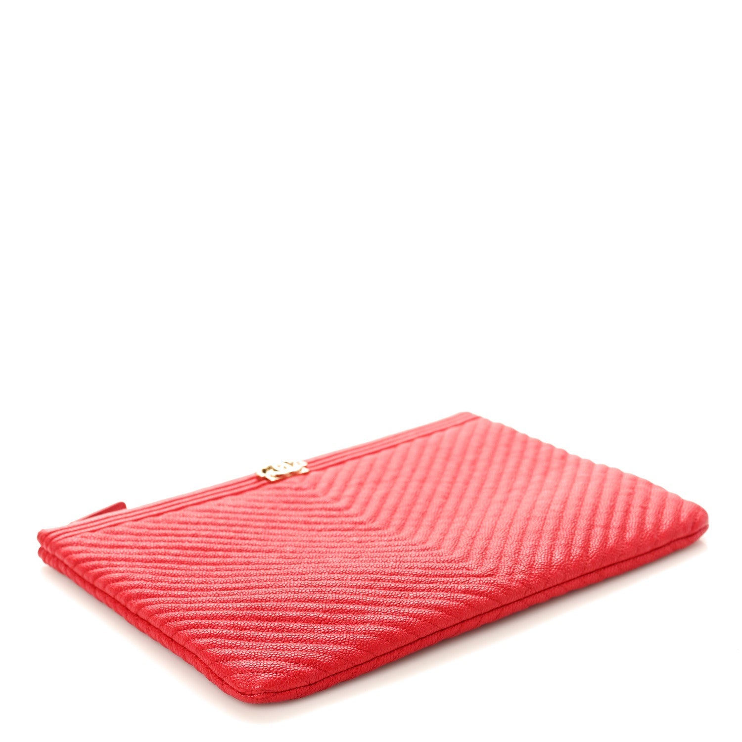 Caviar Chevron Quilted Medium Boy Cosmetic Case Red
