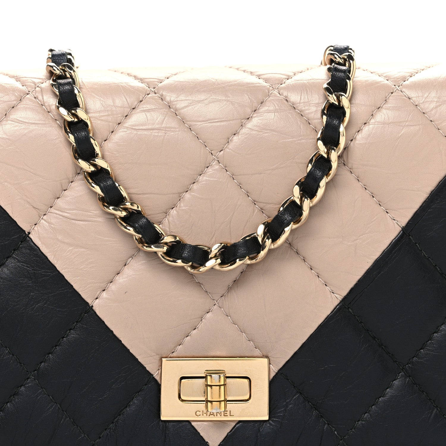 Aged Calfskin Quilted Reissue Wallet On Chain WOC Beige Black