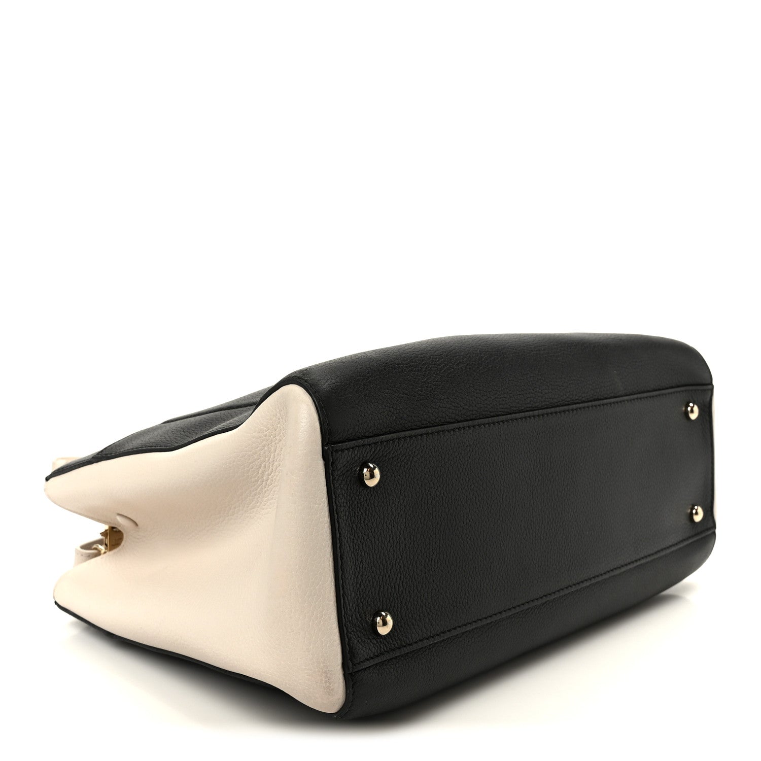 Grained Calfskin Small Bi-Color Neo Executive Shopper Tote Black Beige
