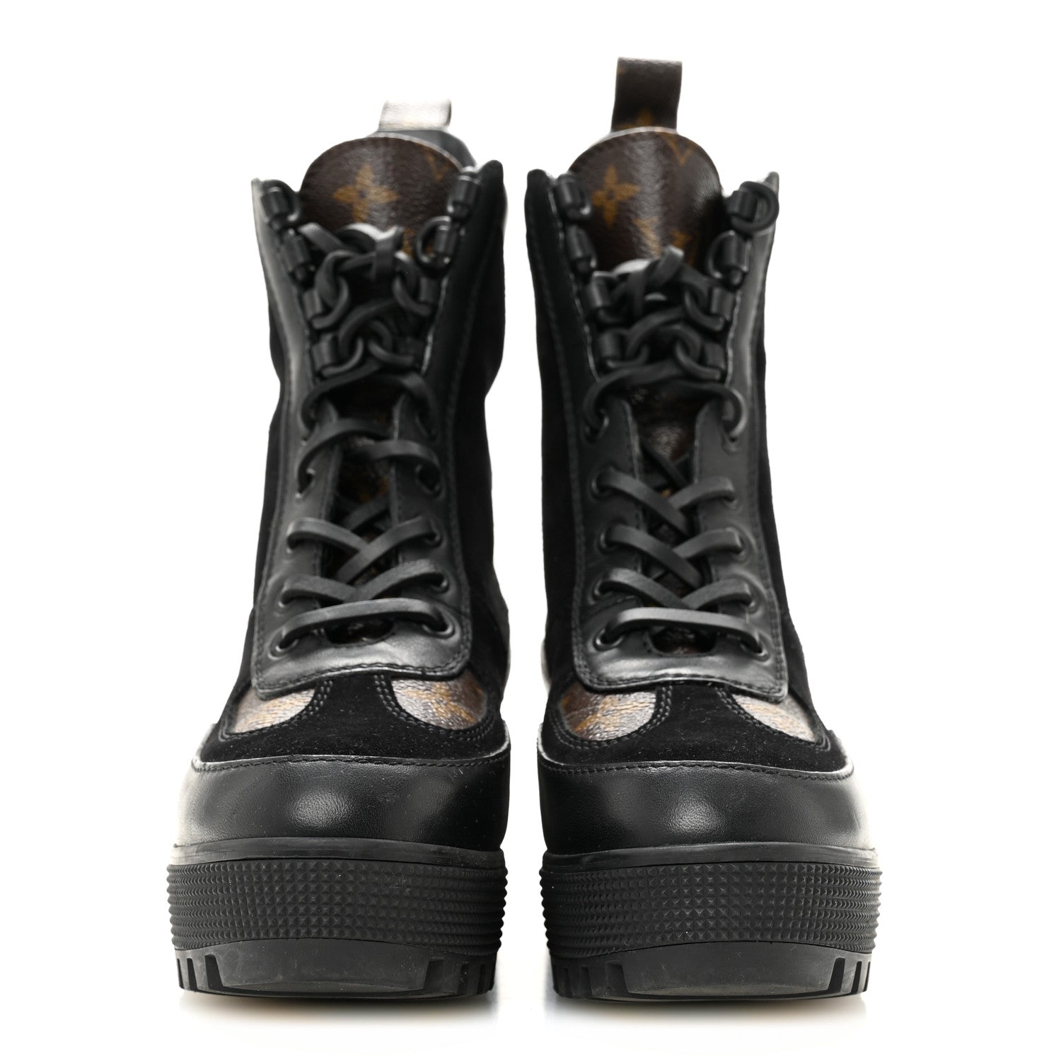 Suede Calfskin Monogram Laureate Platform Desert Boots 34.5 Black