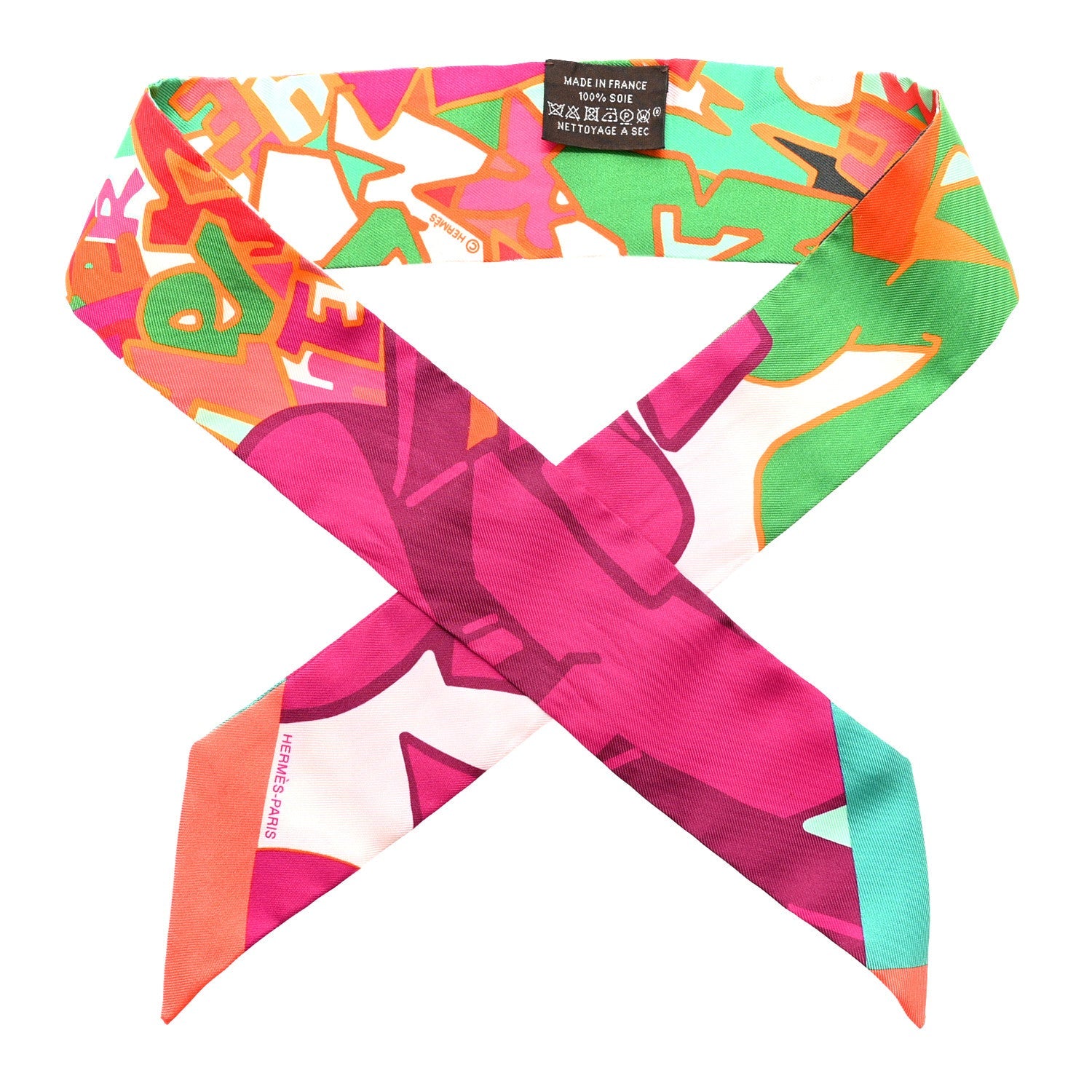 Silk Graff Graffiti Twilly Fuchsia Orange Vert