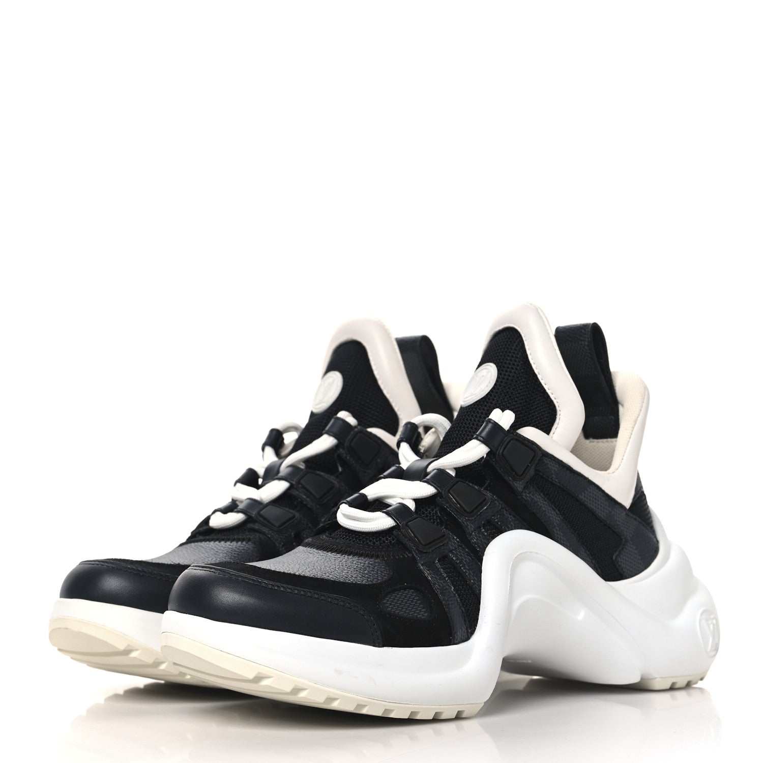 Calfskin Technical Nylon Damier Graphite LV Archlight Sneakers 36 Black White