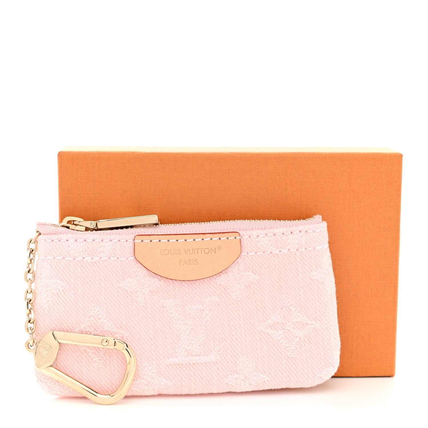 Monogram Denim Key Pouch Washed Pink