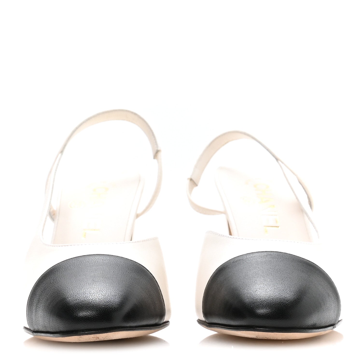 Lambskin Grosgrain Cap Toe CC Slingback Pumps 37 White Black