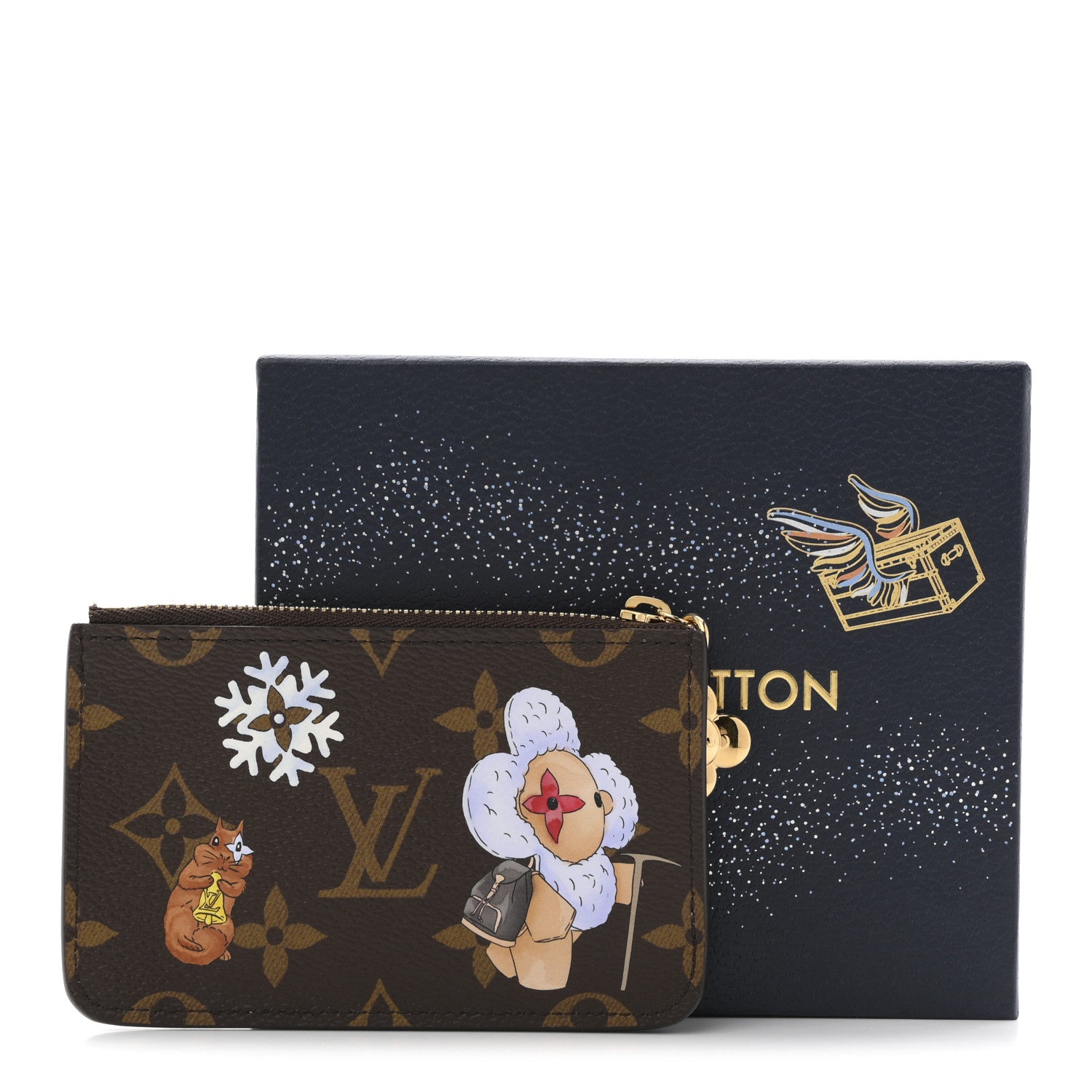 Monogram Vivenne Winter Holiday Zipped Romy Card Holder Snowy Pearl