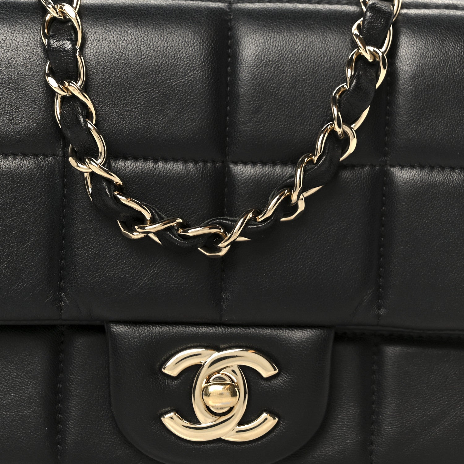 Lambskin Resin Crystal Square Quilted Mini Monacoco Flap Black