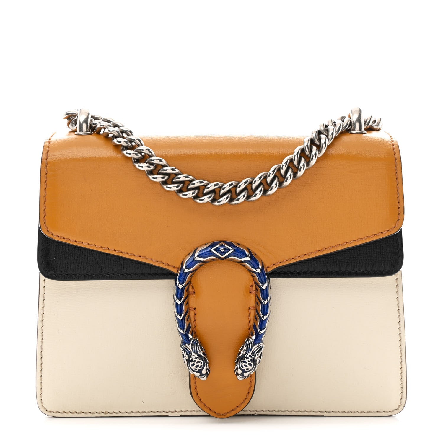 Azalea Calfskin Enamel Tri-Color Mini Dionysus Shoulder Bag Mystic White Sun Oil Black Electric Blue
