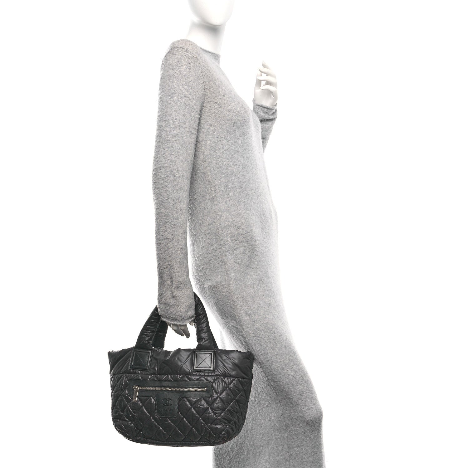 Nylon Quilted Small Coco Cocoon Tote Black