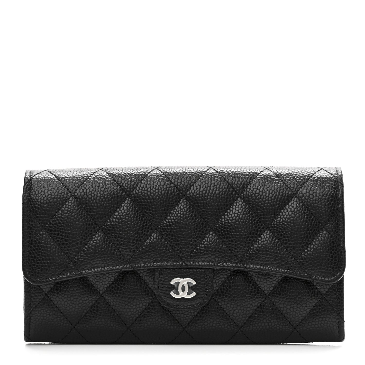 Caviar Quilted Large Gusset Flap Wallet Black