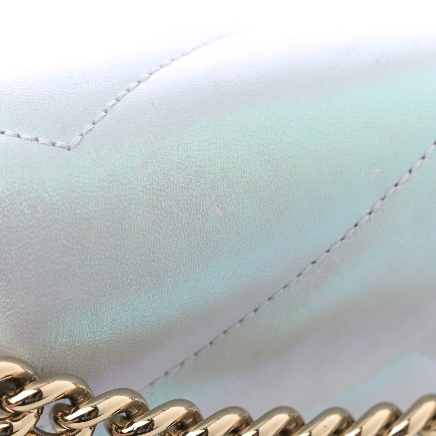 Iridescent Nappa Chevron Matelasse Small GG Marmont Shoulder Bag Iridescent Snow Light Blue