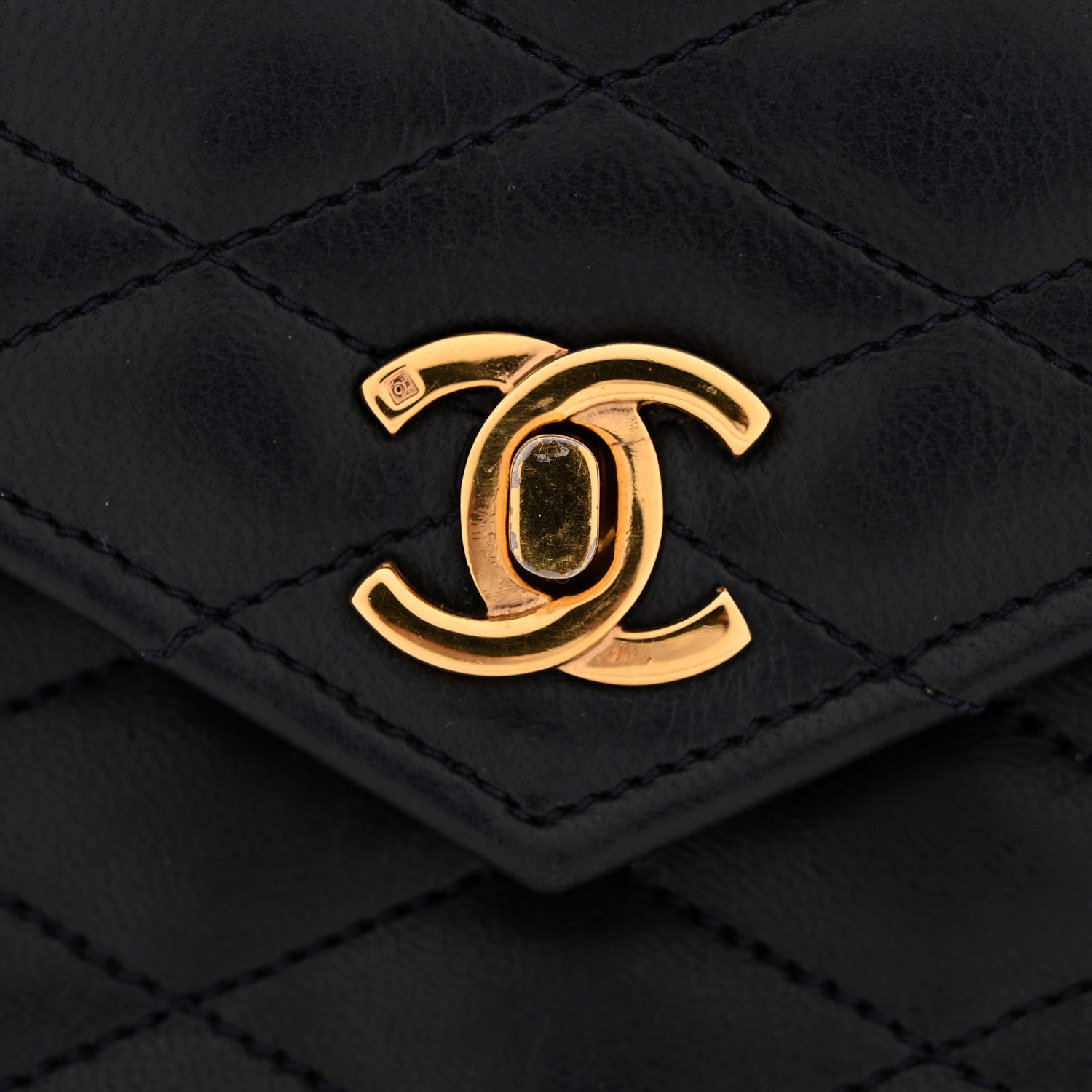 Lambskin Diamond Stitch Envelope Single Flap Black