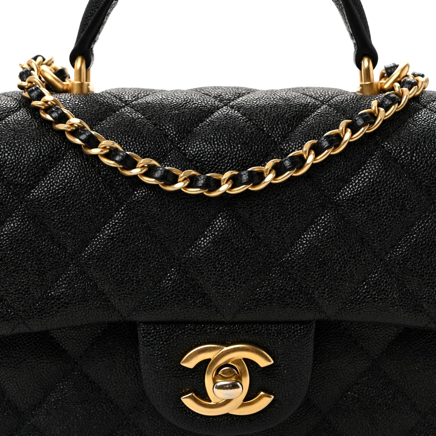 Caviar Quilted Mini Top Handle Rectangular Flap Black