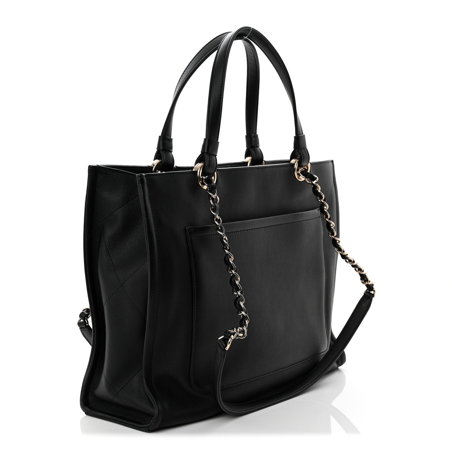 Calfskin CC Zipped Shopping Tote Black