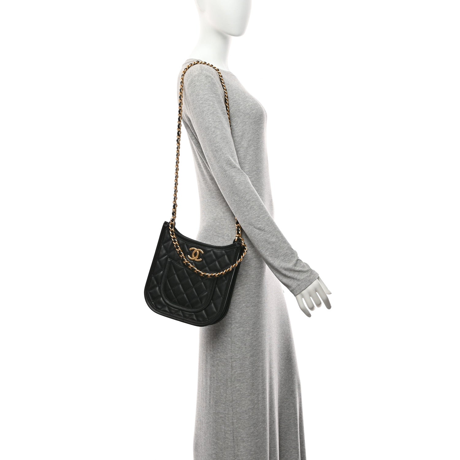 Calfskin Quilted Small Hobo Black