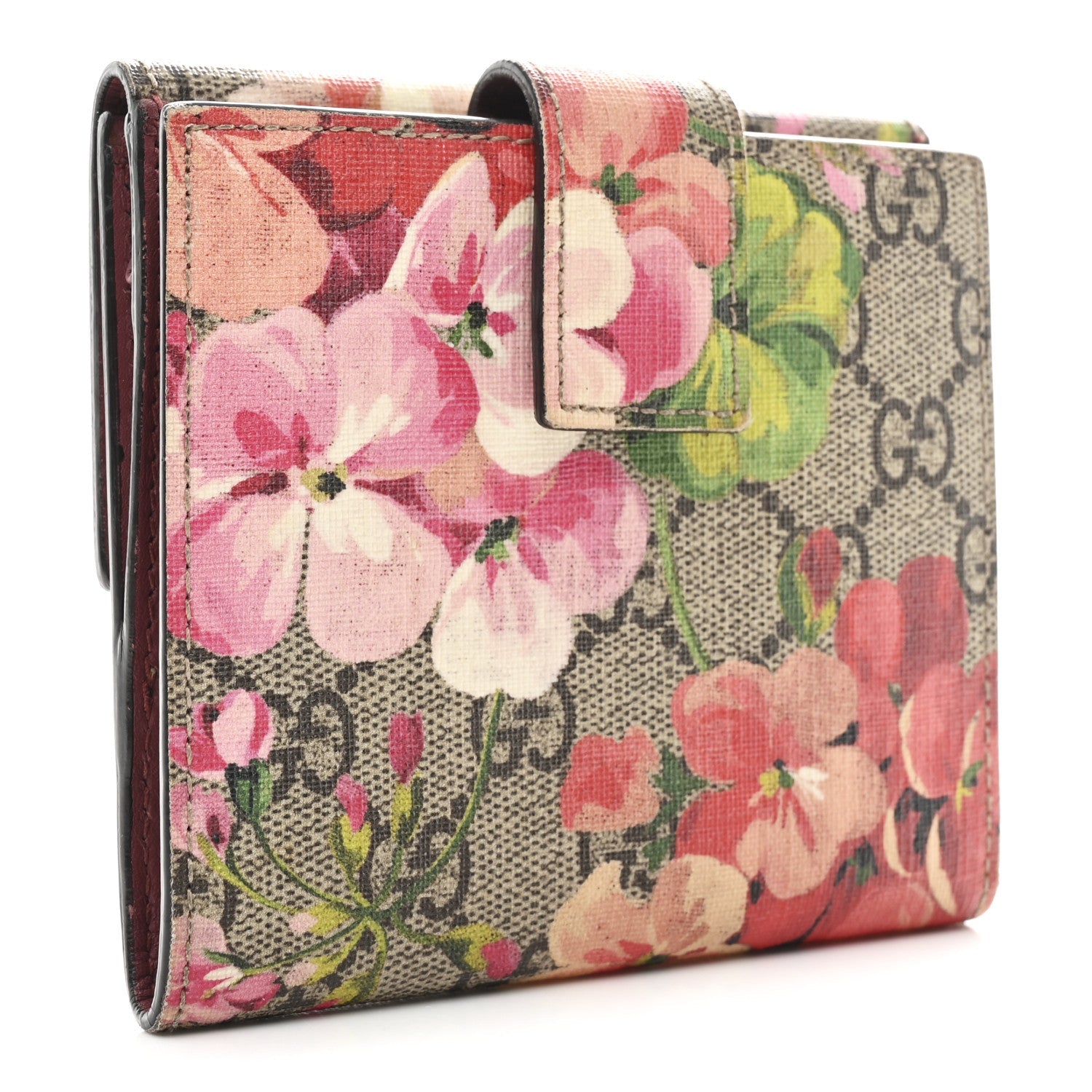 GG Supreme Monogram Blooms French Flap Wallet Beige Multicolor Dry Rose
