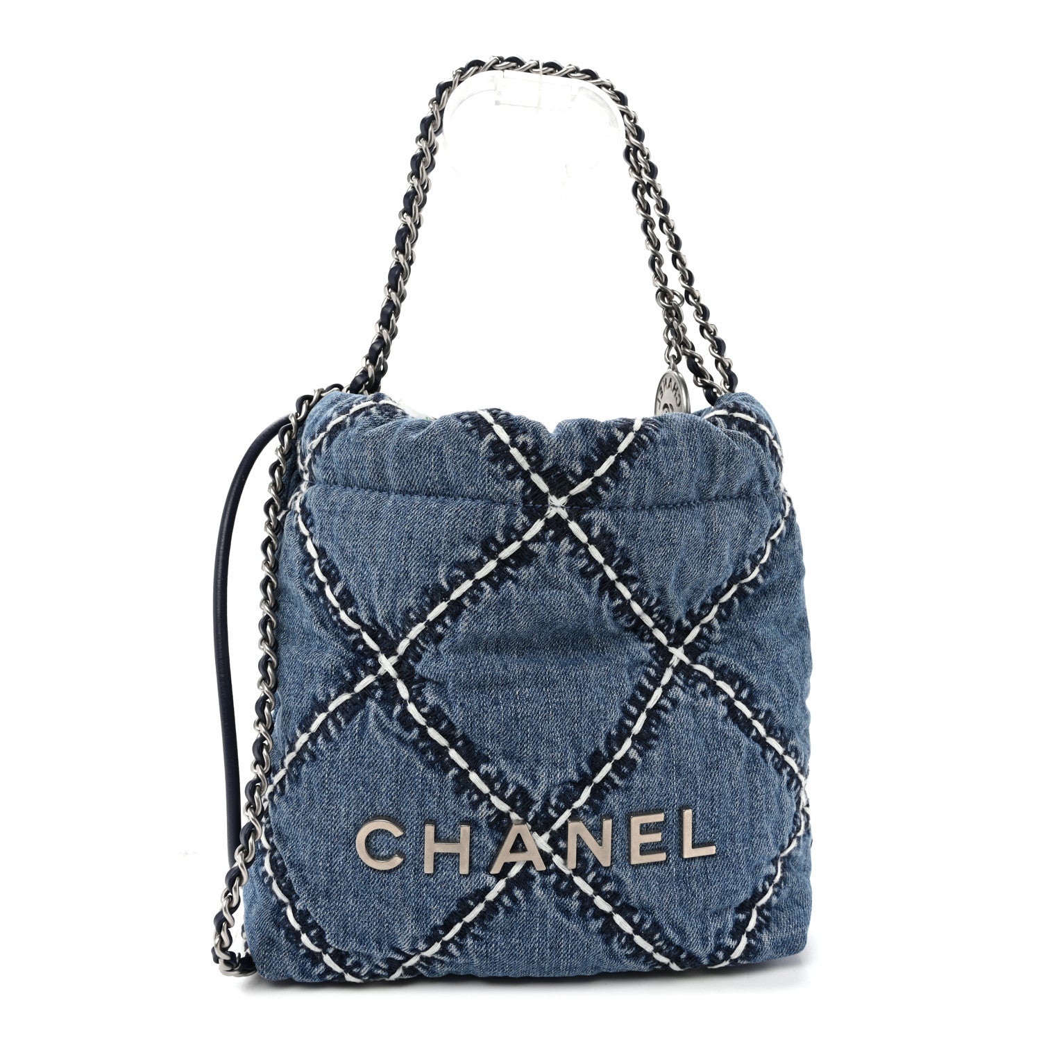 Denim Stitched Quilted Mini Chanel 22 Blue