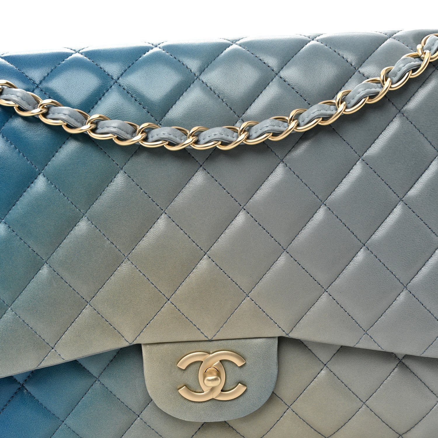 Lambskin Degrade Quilted Maxi Single Flap Light Blue