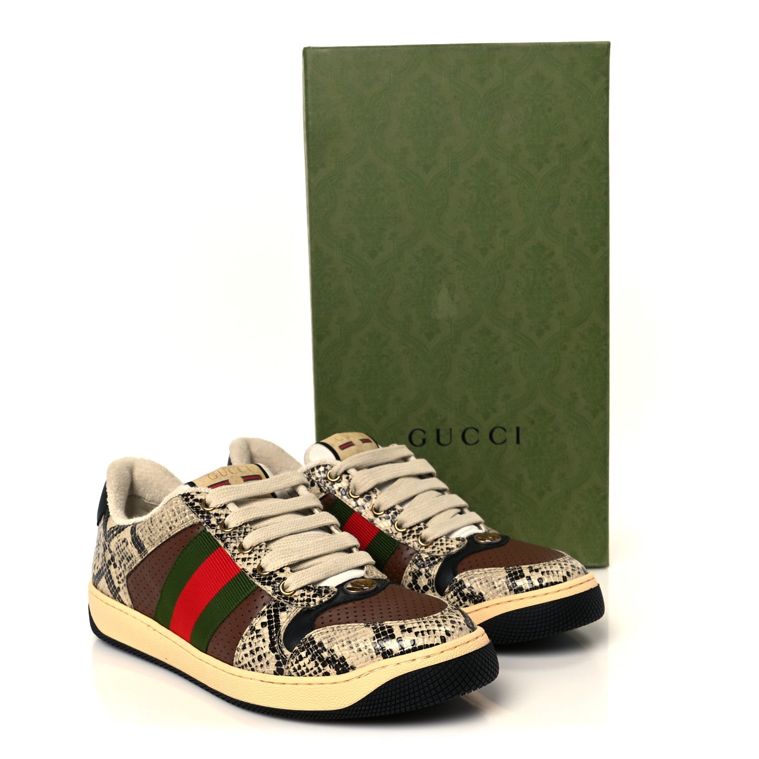 Calfskin Python Print Web Mens Screener Sneakers 7 Beige Avana Cuir