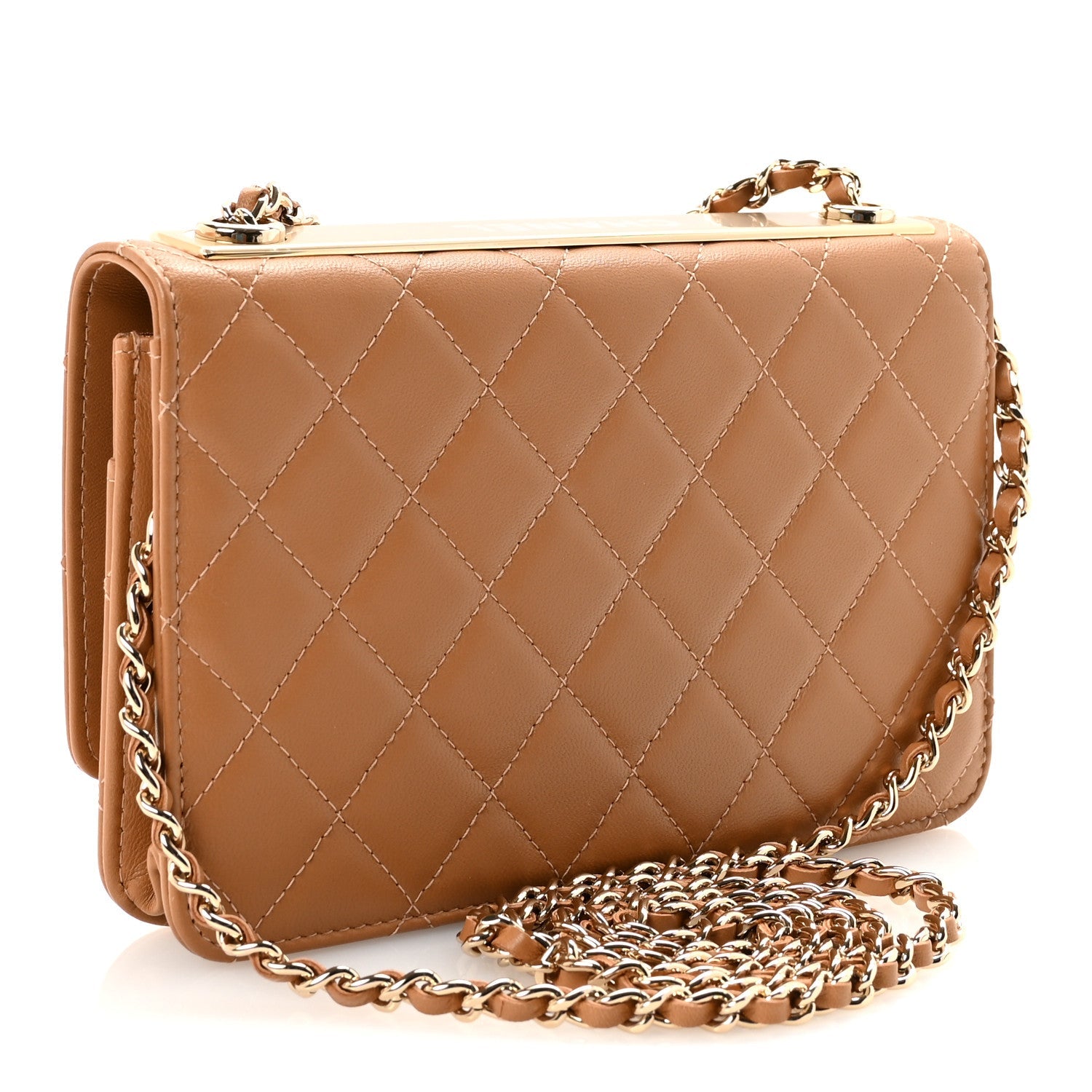 Lambskin Quilted Trendy CC Wallet On Chain WOC Camel