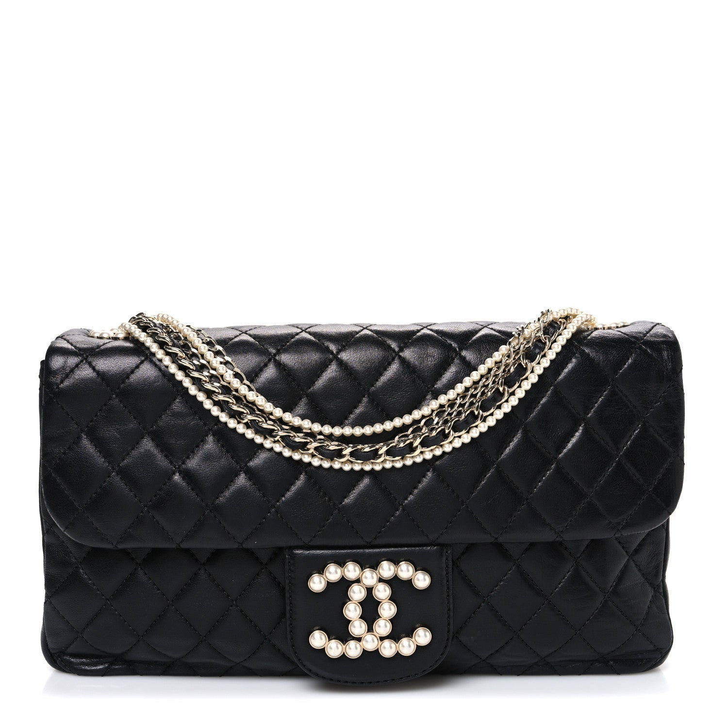 Lambskin Medium Westminster Pearl Flap Black