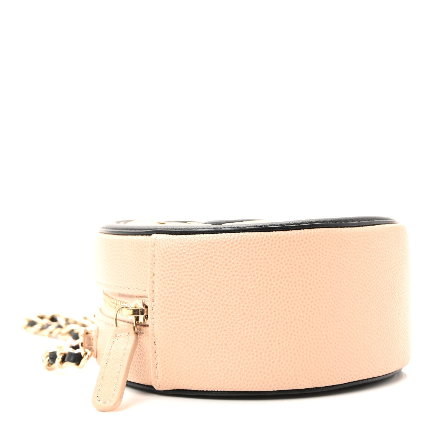 Caviar Quilted Round Filigree Crossbody Beige Black