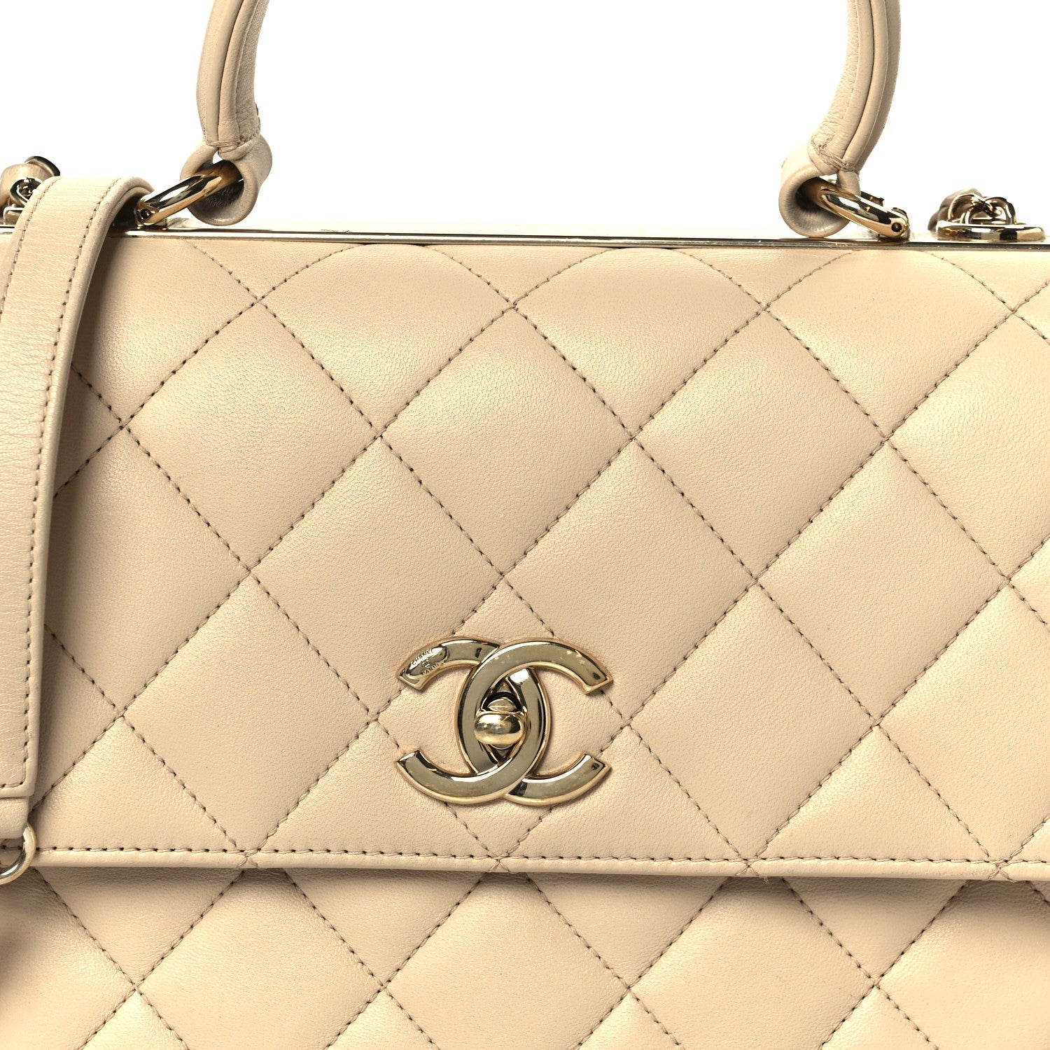 Lambskin Quilted Medium Trendy CC Flap Dual Handle Bag Beige