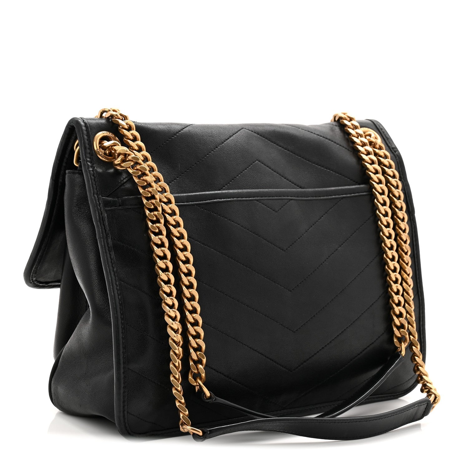 Lambskin Matelasse Monogram Medium Niki Chain Satchel Black