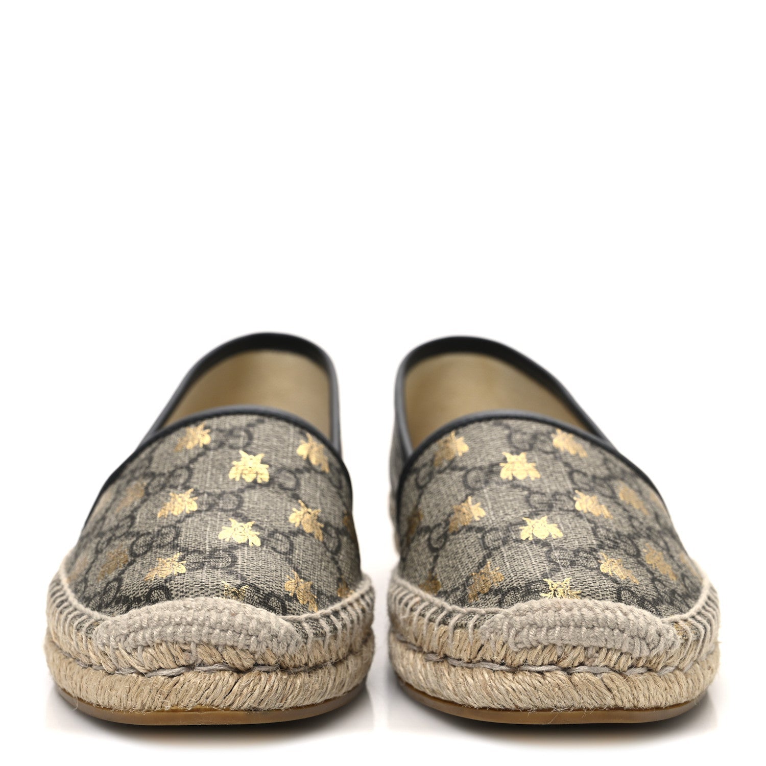GG Supreme Monogram Bees Espadrille Flats 36.5 Beige Ebony Oro Black