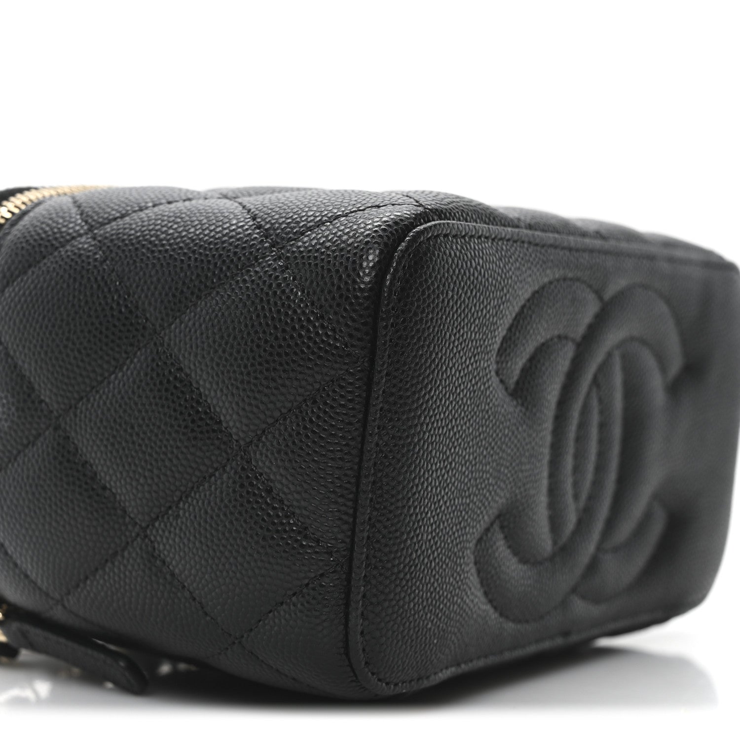 Caviar Quilted Small Vanity Case With Chain Black