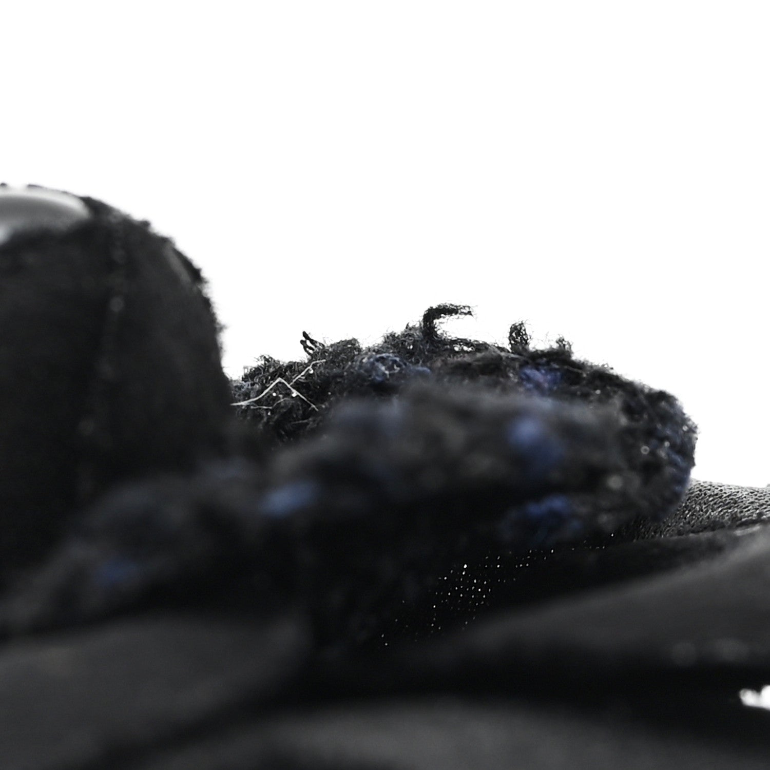 Tweed Fabric Camellia Pin Brooch Navy Blue Black