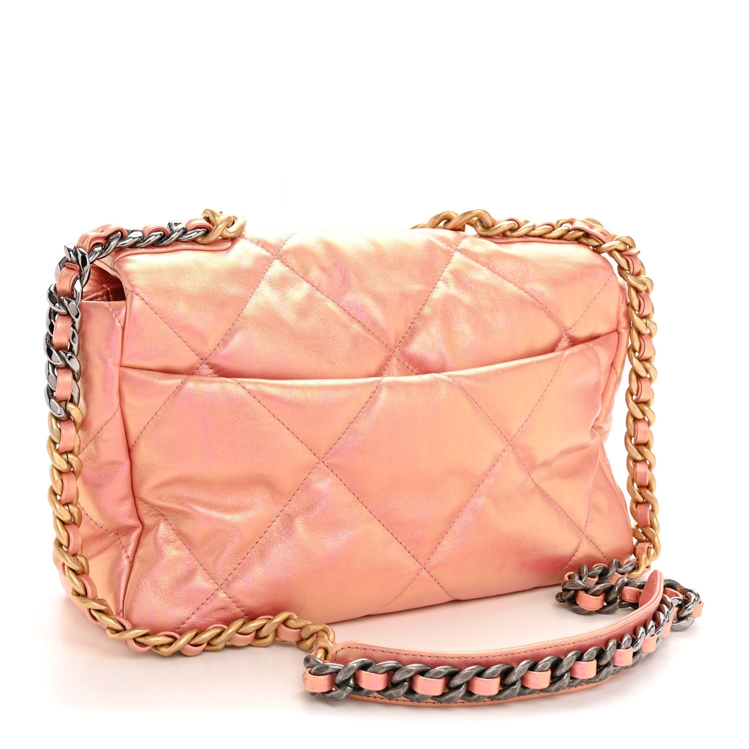 Iridescent Lambskin Quilted Large Chanel 19 Flap Pink