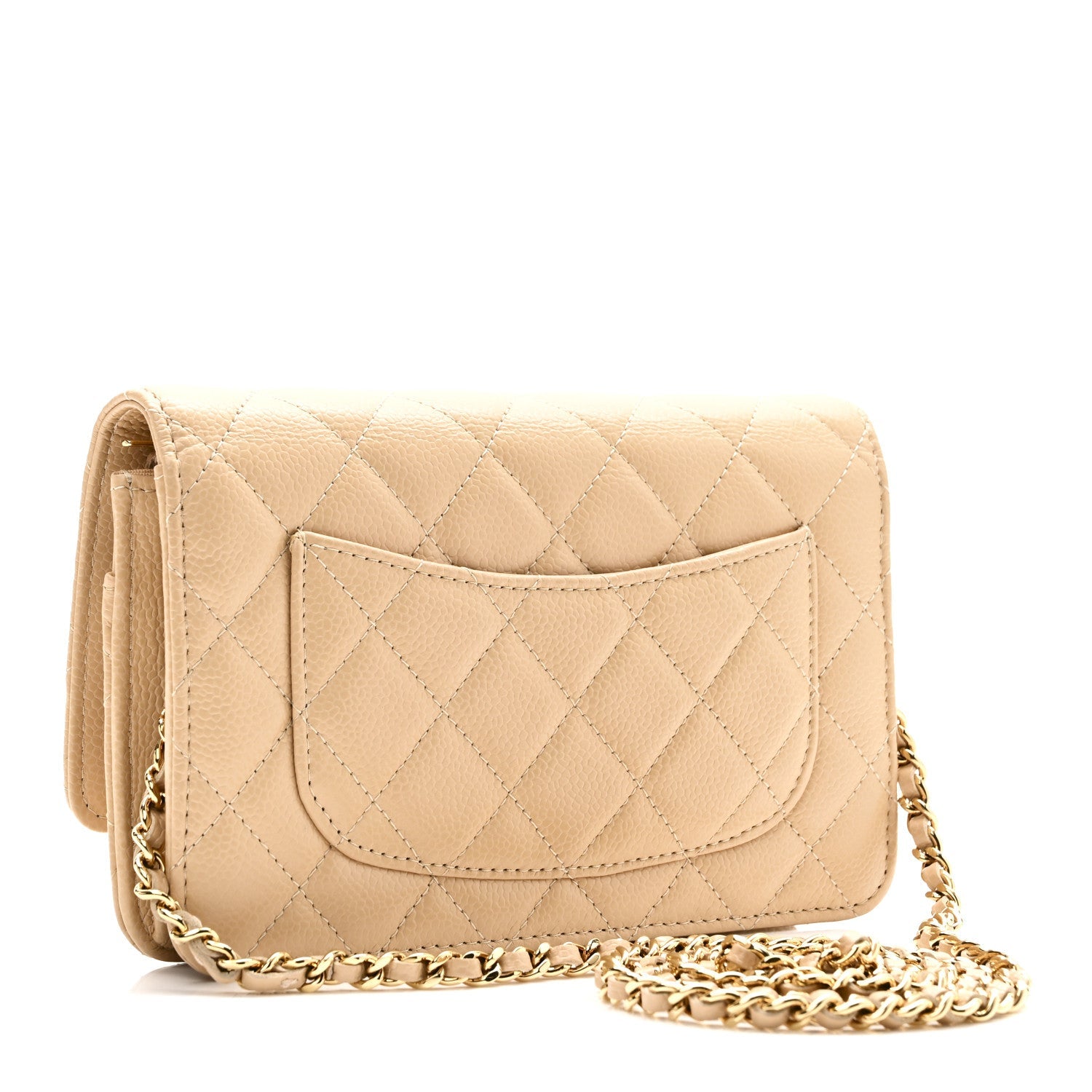 Caviar Quilted Wallet on Chain WOC Beige