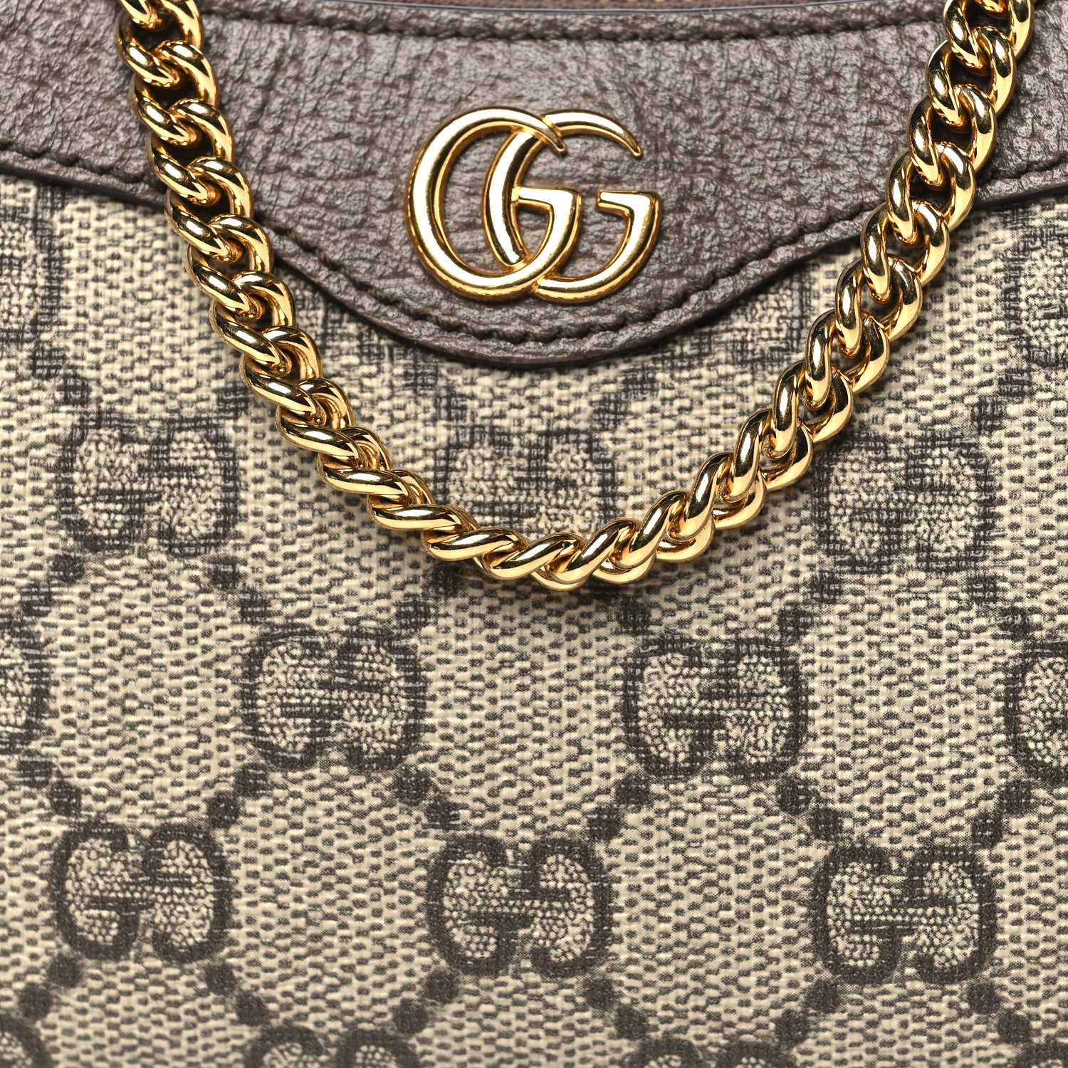 GG Supreme Monogram Textured Dollar Calfskin Mini Ophidia Chain Bag Beige Ebony
