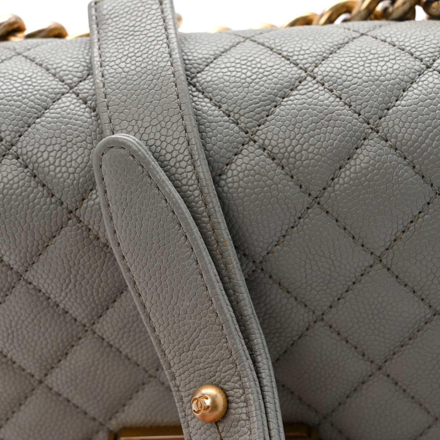 Caviar Quilted Small Boy Flap Light Grey