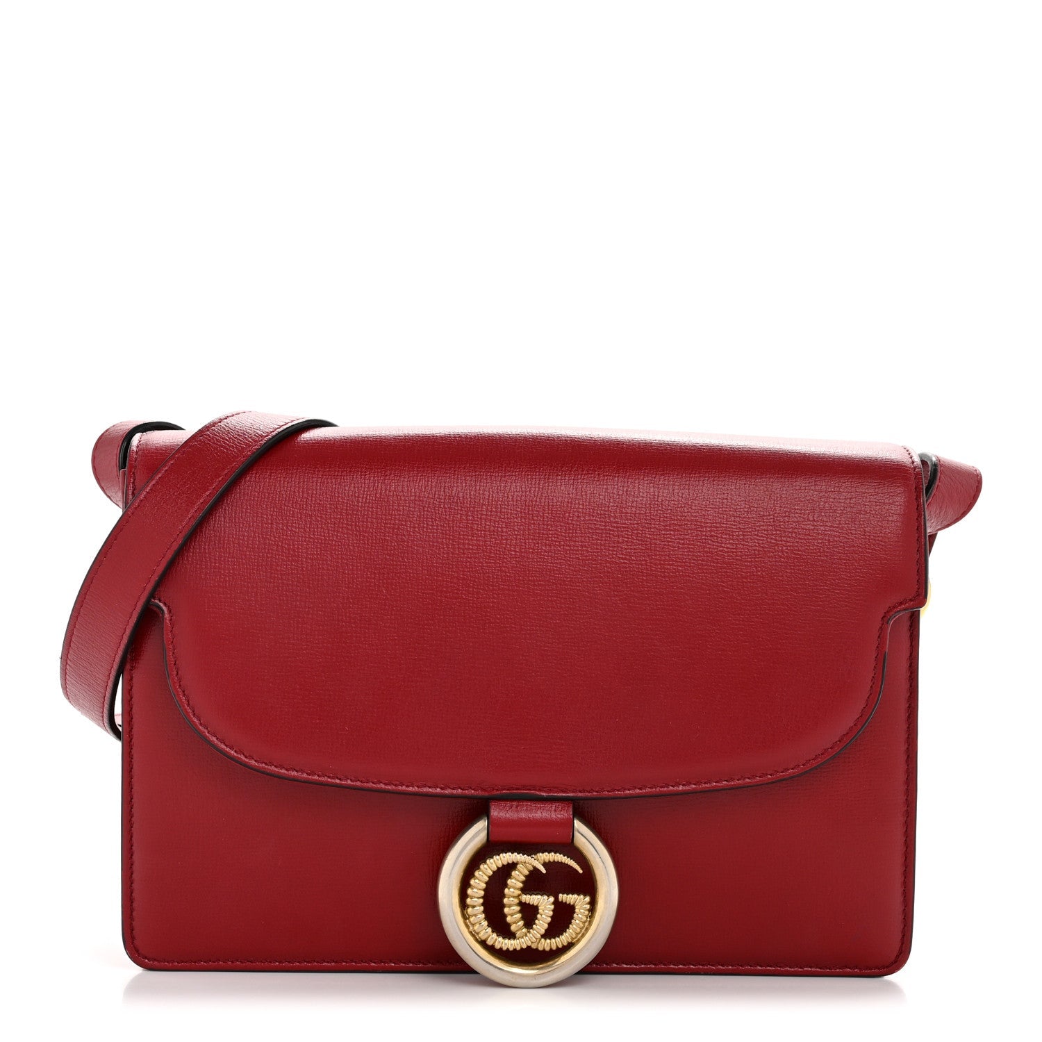 Textured Calfskin Small Torchon GG Ring Shoulder Bag New Cherry Red