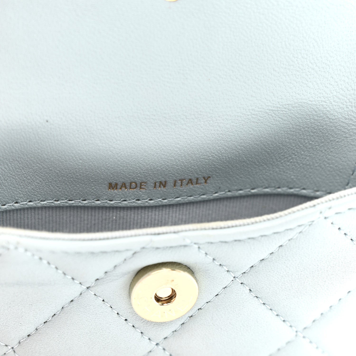 Lambskin Quilted Pearl Chain Belt Bag Light Blue