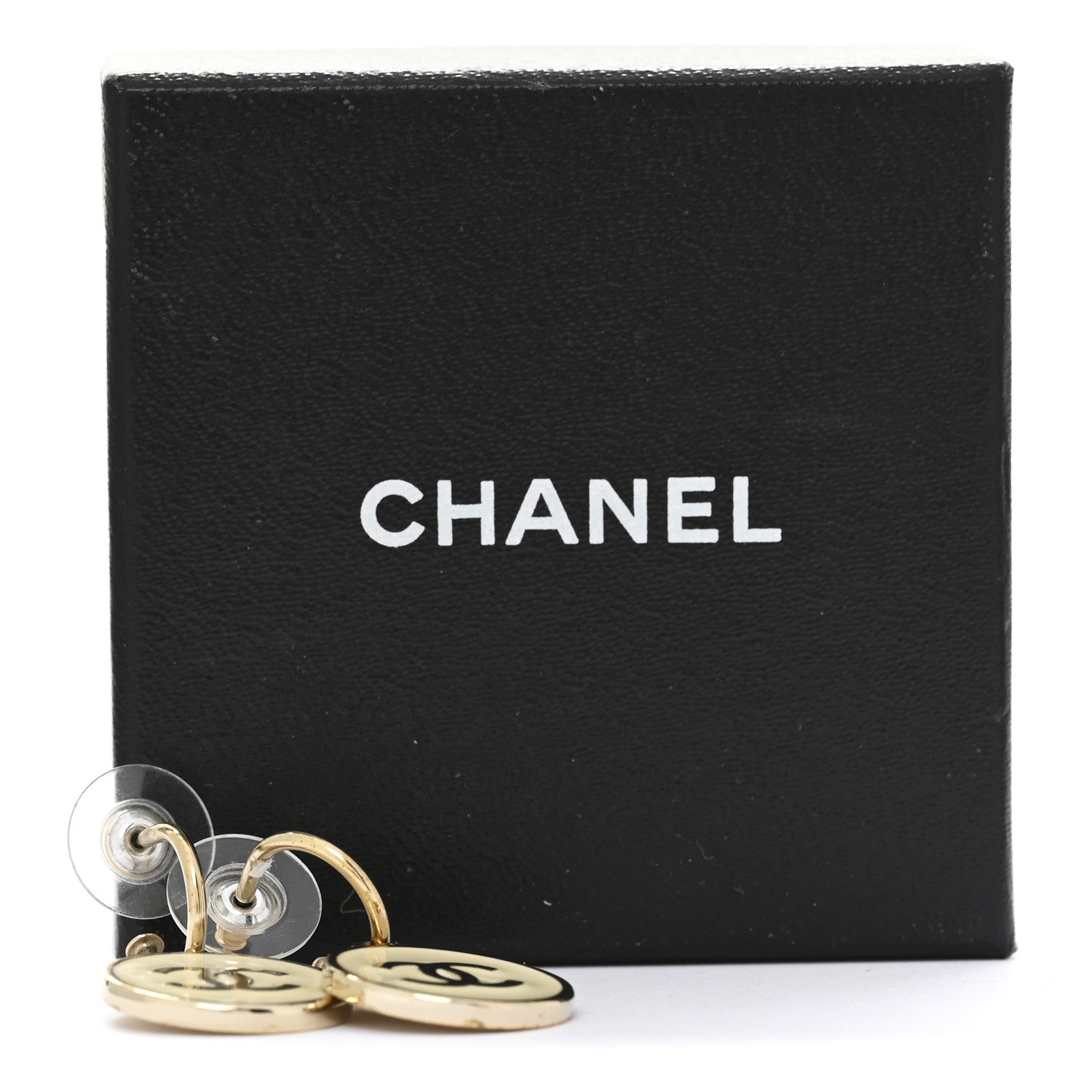 Enamel CC Drop Earrings White