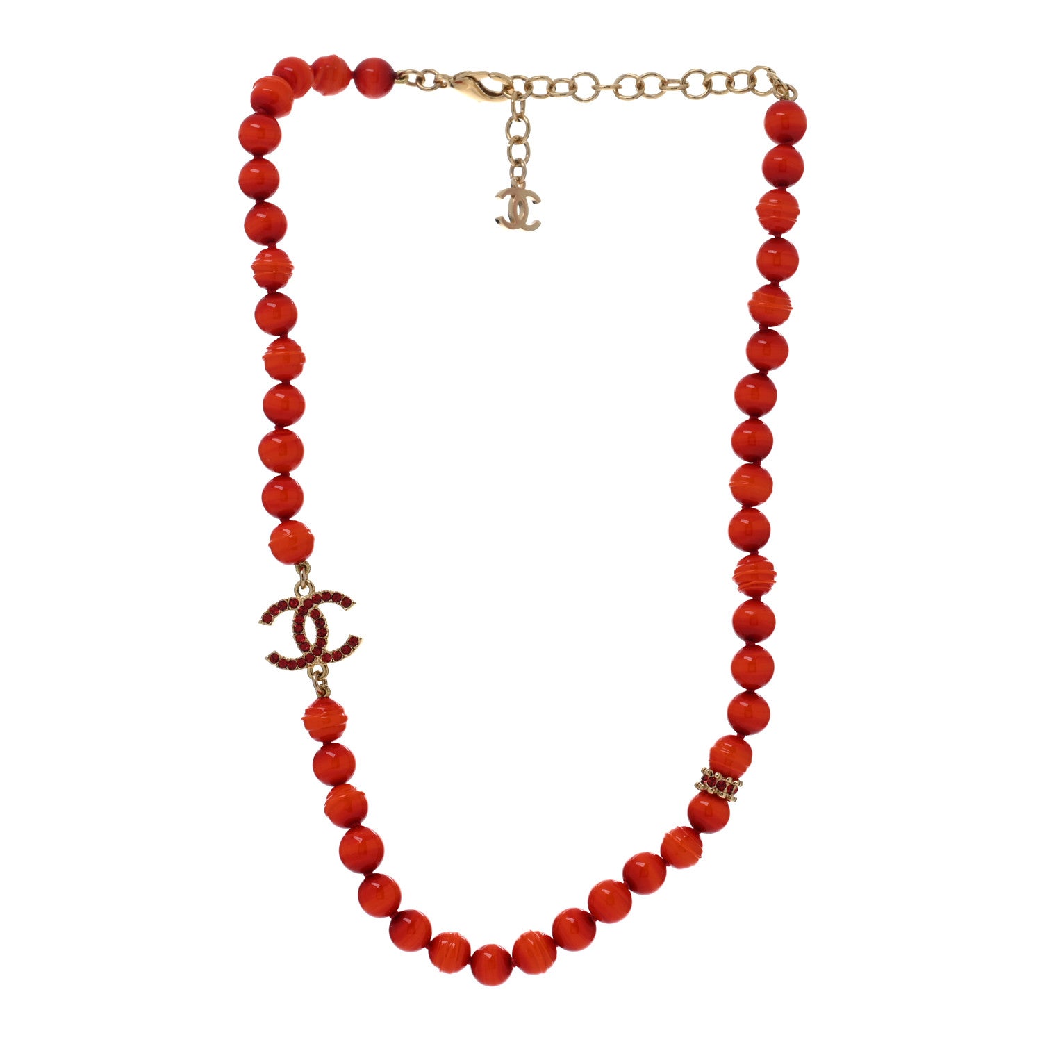 Pearl Glass Bead CC Necklace Golden Red