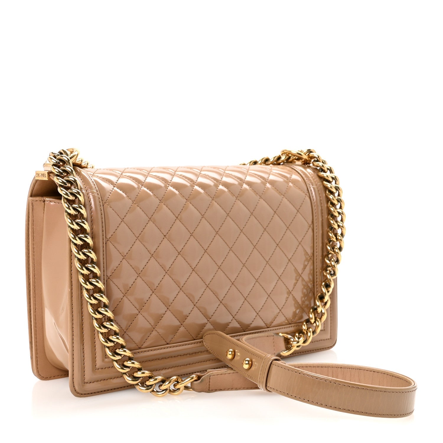 Iridescent Glazed Calfskin Quilted New Medium Boy Flap Dark Beige